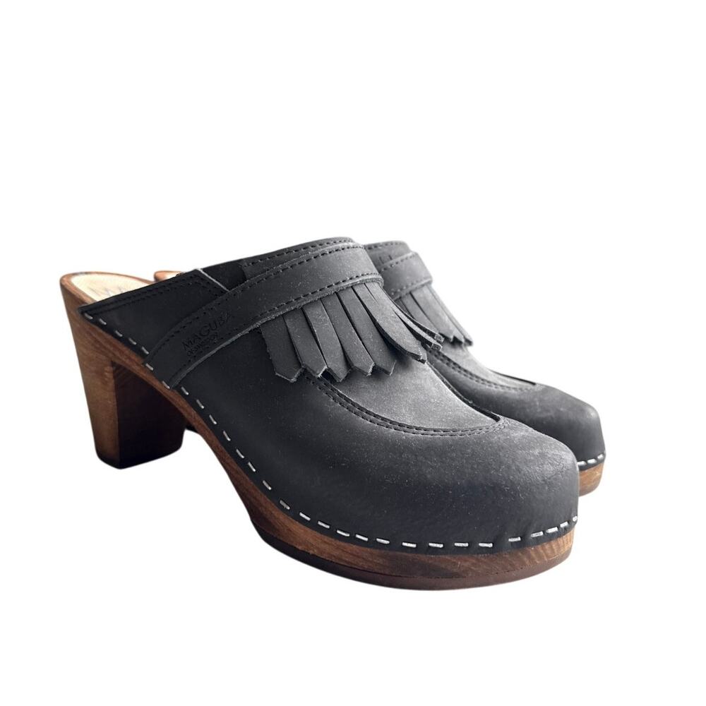 Swedish Maguba Chicago Matte Black Leather Clogs Size 40 / US 9.5